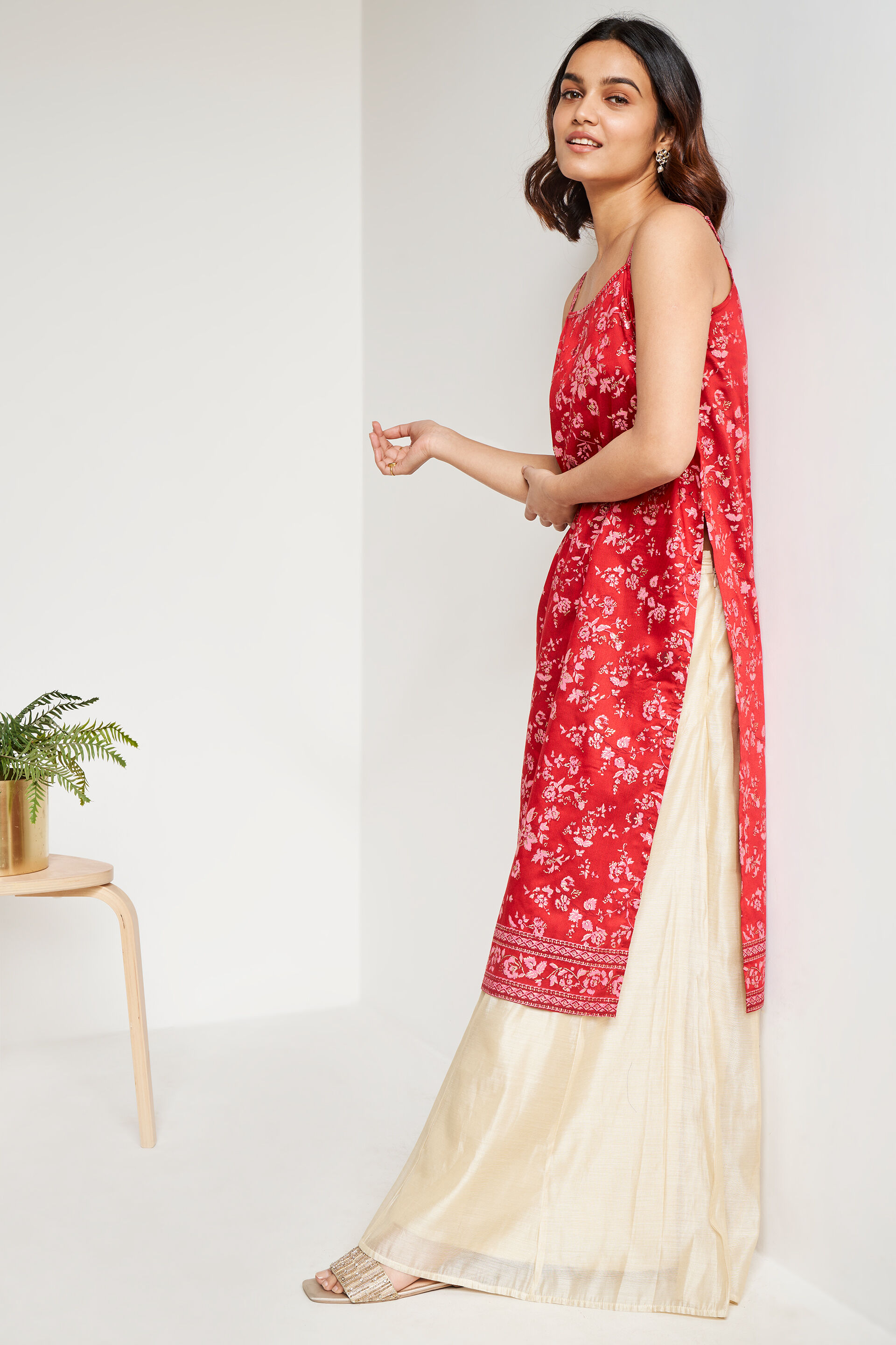 Red Floral Tie-Ups Straight Kurta, Red, image 4